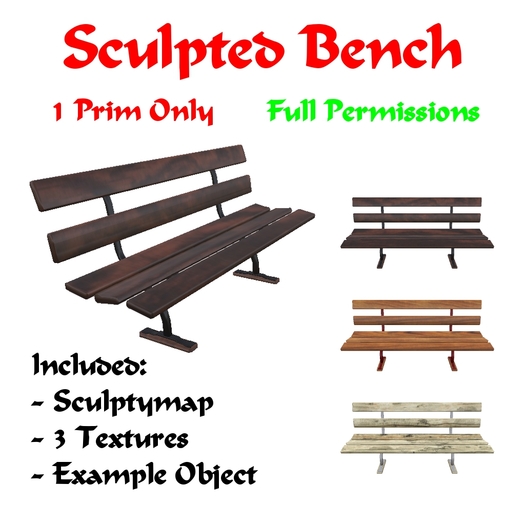 Second Life Marketplace - Sculpted Bench / Bank - 1 Prim - Wooden Bench ...