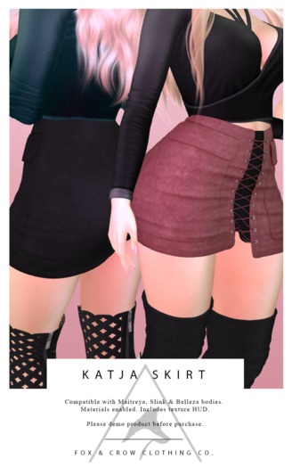- FOX & CROW - Katja Skirt - FATPACK - Materials Enabled with HUD - Maitreya Belleza Slink