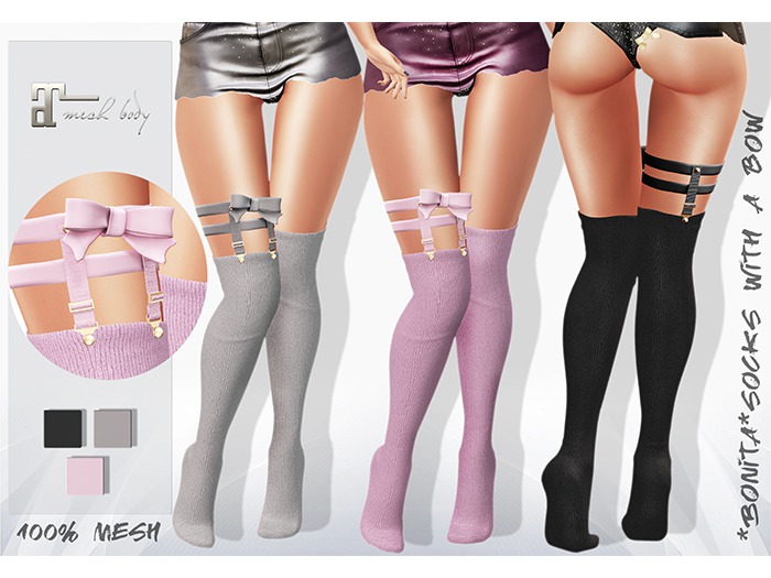 *Bonita* thigh bow hi socks - maitreya