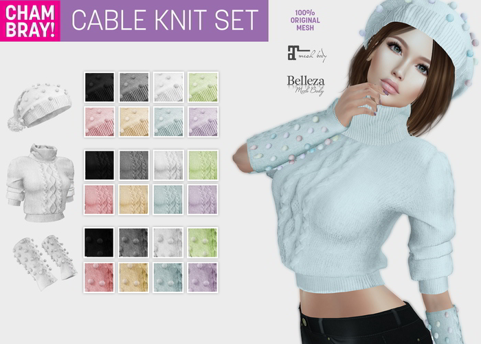 !Chambray Cable Knit Sweater Green