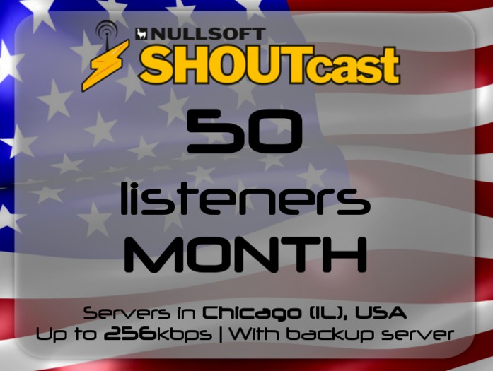 SHOUTcast stream server - 50 listeners - up to 256kbps - one month - Chicago (IL), USA - Blue-Bart.com Premium Plus