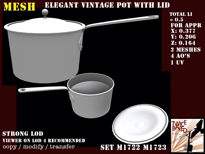 "TB" detailed vintage pot with lid M1722 M1723 version opened and closed