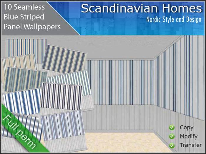 Second Life Marketplace 10 Seamless Blue Striped Wallpapers With Panels