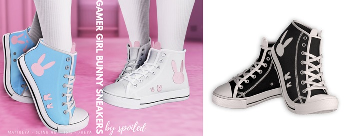 Spoiled - Gamer Girl Bunny Sneakers  Flat & Tippy Toe Black *Updated* for LaraX,Reborn,Legacy,Kupra & More