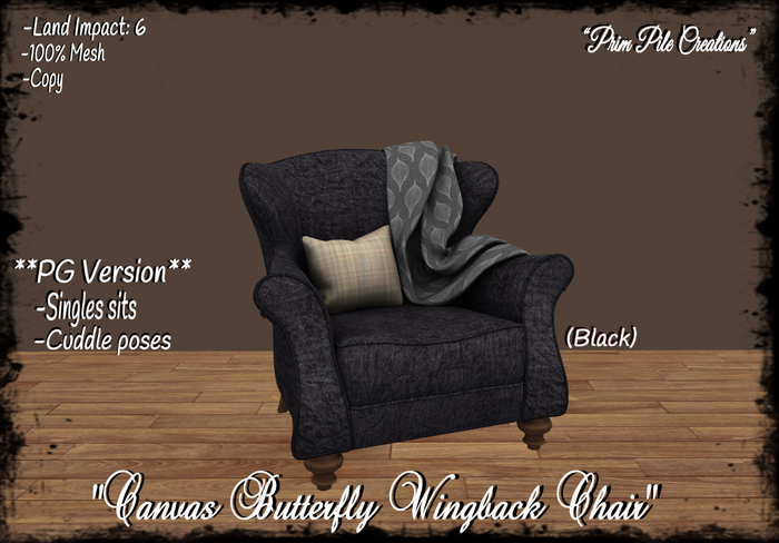 ~PPC~ Canvas Butterfly Wingback Chair (Blk) PG  