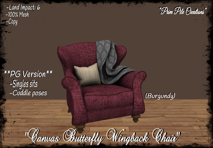 ~PPC~ Canvas Butterfly Wingback Chair (Burg)PG BOXED