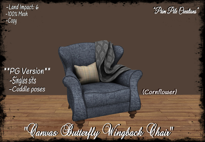 ~PPC~ Canvas Butterfly Wingback Chair (Cornflower)PG BOXED