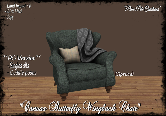 ~PPC~ Canvas Butterfly Wingback Chair (Spruce)PG BOXED
