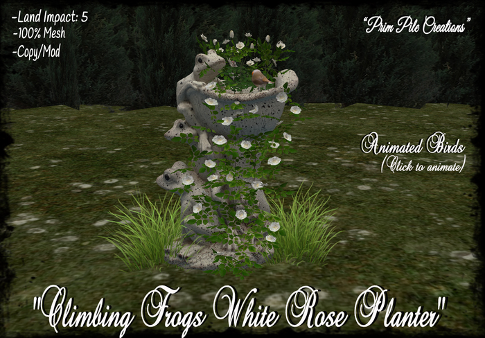 ~PPC~ Climbing Frogs White Rose Planter BOXED