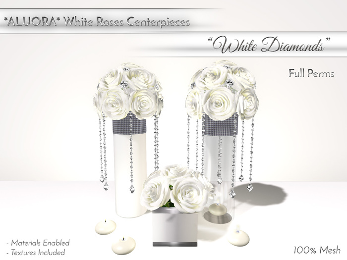 ALUORA White Roses Centerpiece "White Diamonds" - Full Perms