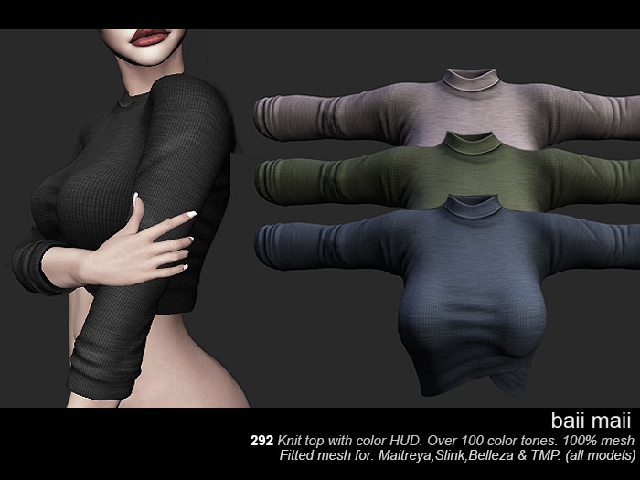  baii maii 292 Knit top wHUD  Sweater Mesh Maitreya Slink Belleza TMP Shirt Womans Apparel Clothes Top Blou