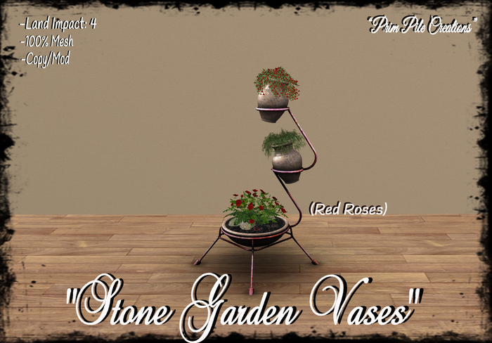 ~PPC~ Stone Garden Vases (RedRoses) BOXED