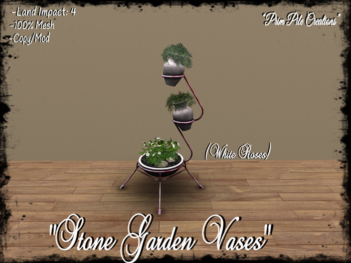 ~PPC~ Stone Garden Vases (WhiteRoses) BOXED