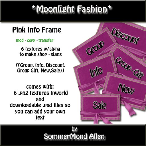 *MF* Pink Info Frame textures full permission
