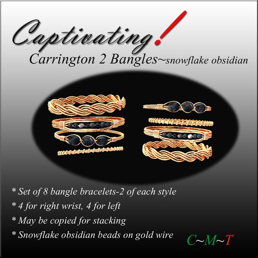 Captivating! Carrington 2 Bangles-Snowflake Obsidian