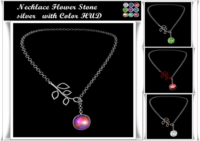 Necklace silver Flower Stone with Color HUD