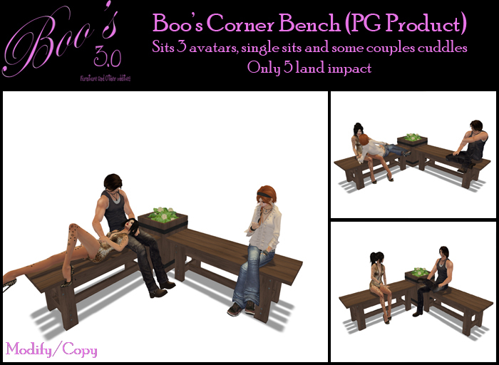 Boo's 3.0 - Corner Bench (PG Product)