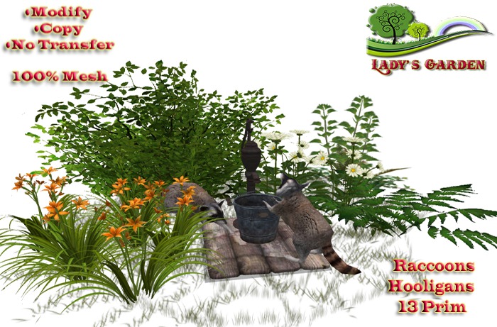 Lady's Garden - Raccoons-Hooligans 13 Prim