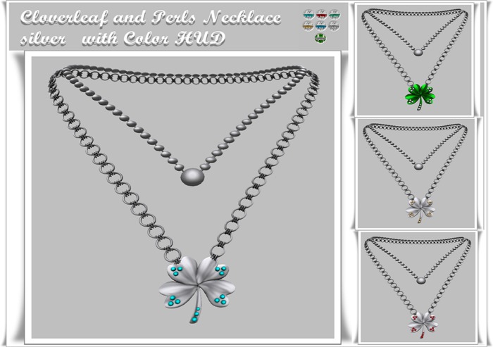 Cloverleaf and Perls Necklace silver Color HUD