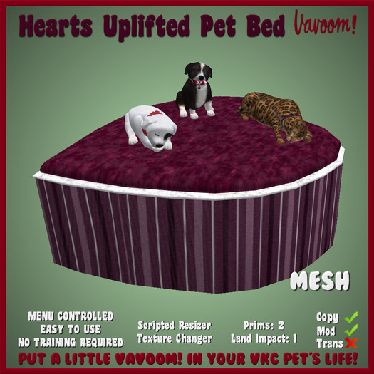 Second Life Marketplace Hearts Uplifted Pet Bed by Vavoom! Accessories and Toys for Virtual