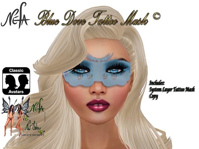 NEFA 175 Blue Dove Mask Tattoo Layer © - Classic