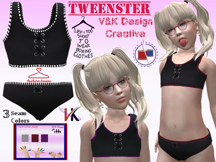 V&K Design Tweenster Angela Beach Top-Panties/HUD 3 hem colors