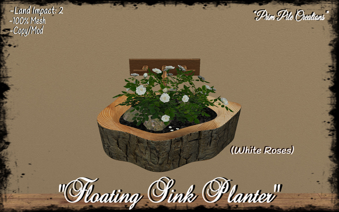 ~PPC~ Floating Sink Planter (White Roses)  