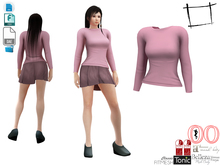 Dae Obj FBX Women's Pink Round Neck Long Sleeves Pink Tight Light Stretch Top Slink, Belleza, Maitreya