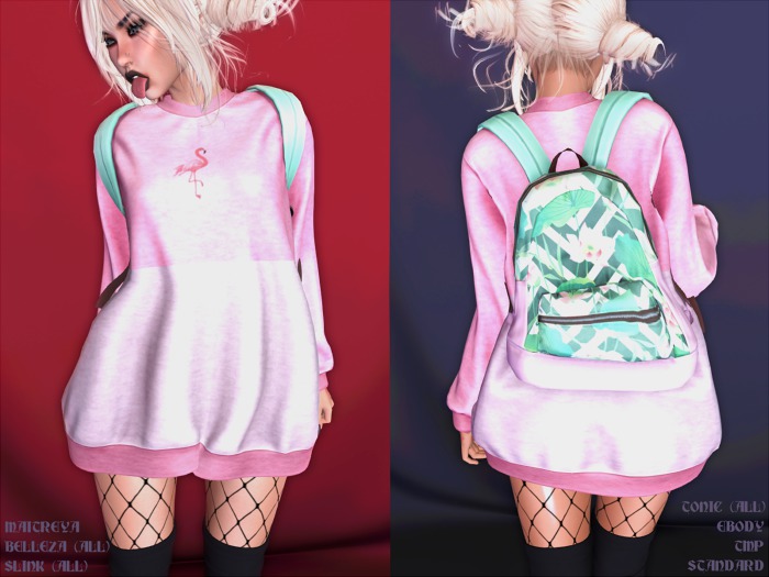 .:BLACK ROSE:.  [flamingo pink] Oversized Sweater + Backpack