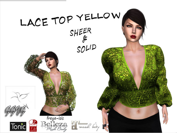 LACE TOP SOLID&SHEER YELLOW