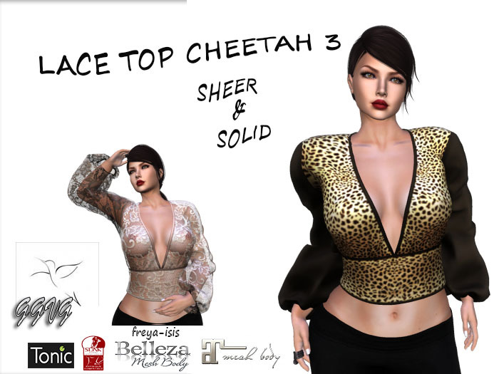 CHEETAH TOP 3&SHEER LACE TOP TAN
