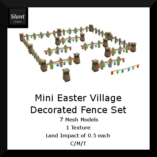 Second Life Marketplace Full Perm Miniature Easter Village Decorated Fence Set