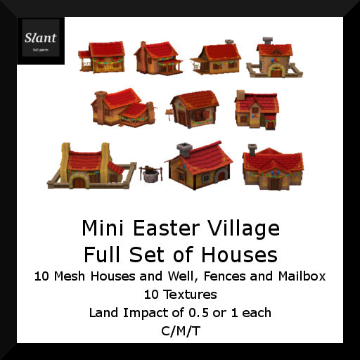 Second Life Marketplace Full Perm Miniature Easter Village Full Set of Houses