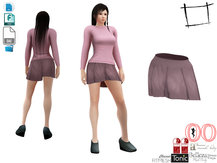 Dae Obj FBX Women's Brown Pleated Mini Skirt Slink, Ocacin Standard, Maitreya, Belleza, Tonic