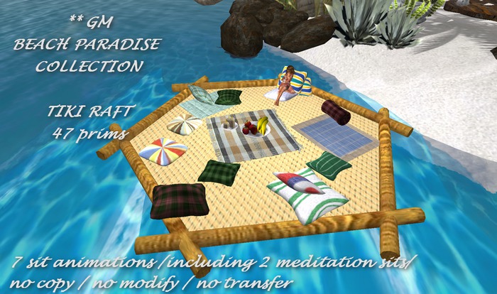 Second Life Marketplace - **GM - beach paradise - tiki raft, anim - boxed