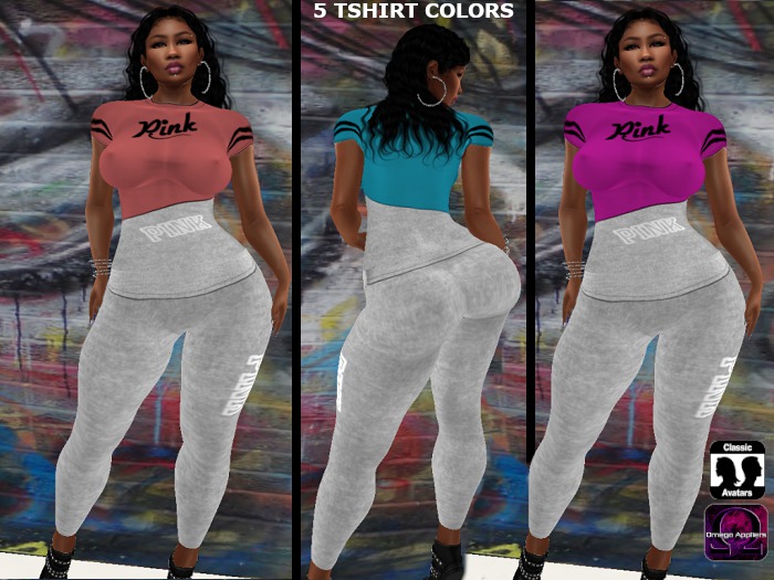 [DF]-"Pink II" Label  Grey Leggings & TShirt