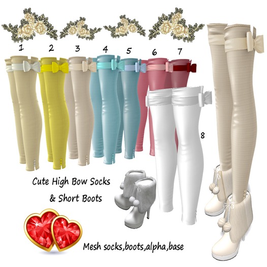Cute High Bow Socks & short Boots No.1 Box