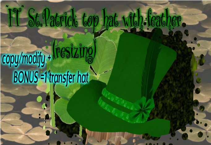 ~FT~ St. Patrick top hat with feather (wear to unpack)