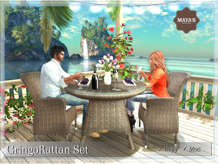 Maya's - Gringo Rattan Set [ Chair, Table, Palm, Flower, Bamboo