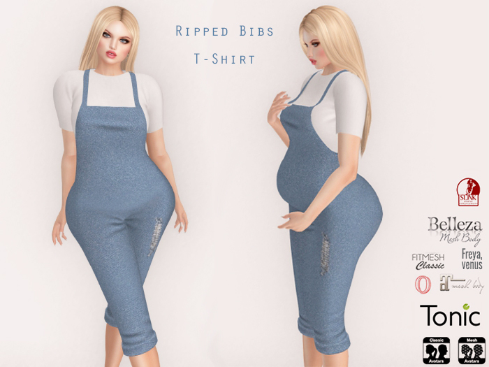 Lovers : Maternity : Bibs with T-Shirt : Ripped Denim