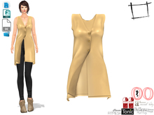 Dae Obj FBX Yellow Shiny Sleeveless Buttoned Up Wind Opened Front Long Jacket Dress Slink, Maitreya
