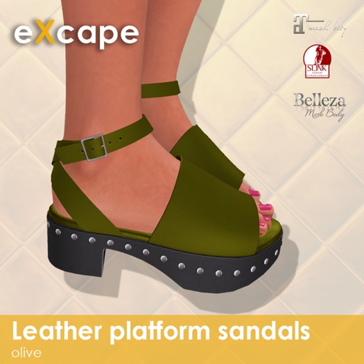 eXcape Olive leather platform sandals