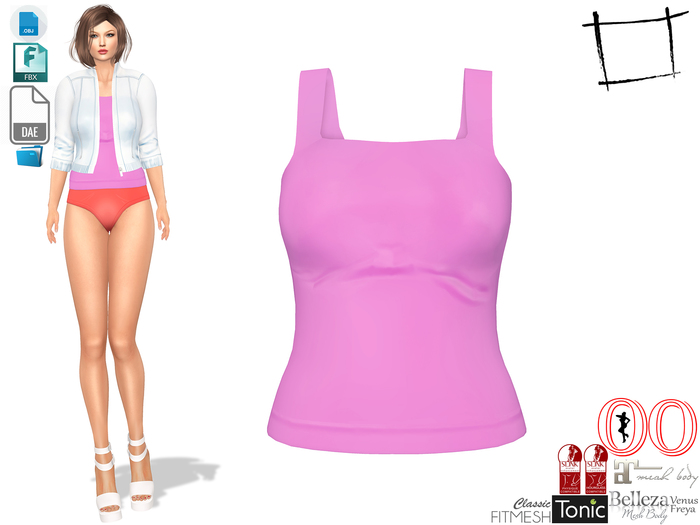 Dae Obj FBX Simple Pink Tank Top Slink, Maitreya, Ocacin Voluptuous, Belleza, Ocacin Standard, Tonic
