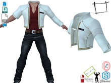 Dae Obj FBX Men's One Arm Long One Arm Short Crop White Open Front Standing Collar Leather Jacket