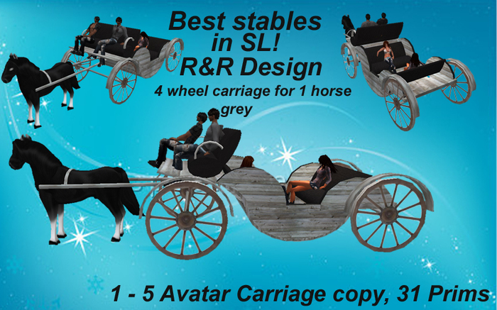Driveable Carriage for 1 horse and 1-5 Avatars grey, for breedable horses!