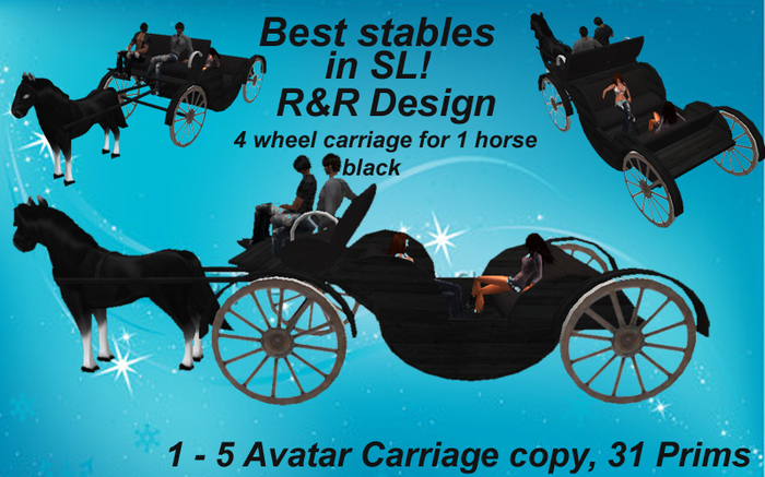 Driveable Carriage for 1 horse and 1-5 Avatars black, for breedable horses!