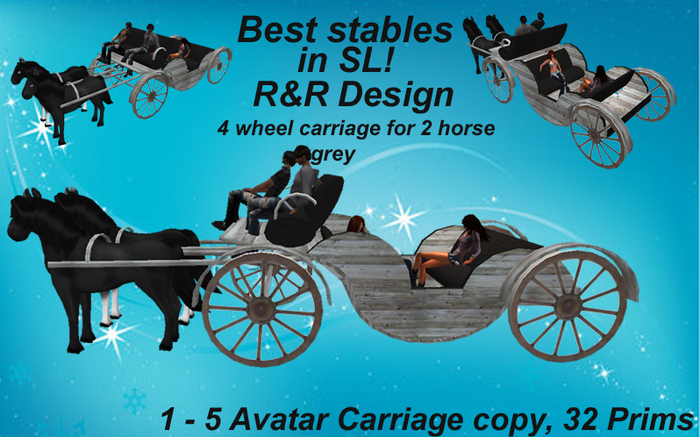 Driveable Carriage for 2 horse and 1-5 Avatars grey, for breedable horses!