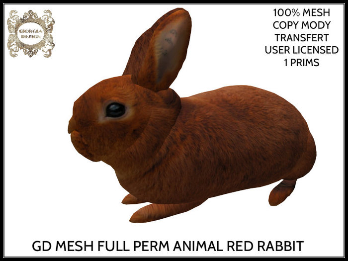 Second Life Marketplace - GD MESH FULL PERM ANIMAL RED RABBIT