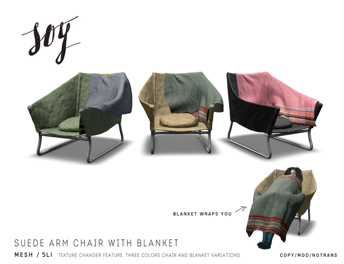 Soy. Suede Arm Chair with Blanket  [addme]