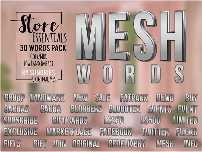 sundries - Mesh Words - Store Essentials Silver ♥ Mesh text 3D